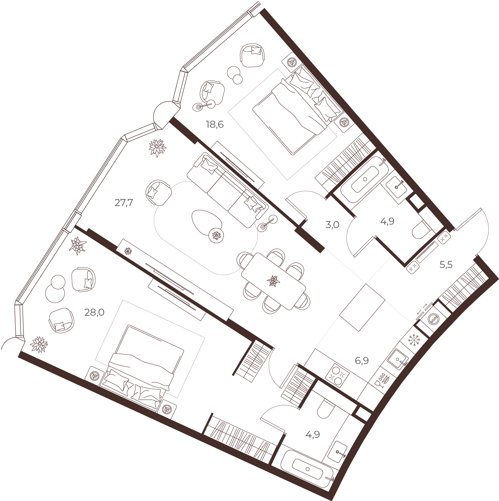 Планировка осенняя коллекция, 99.5 м², секция С1