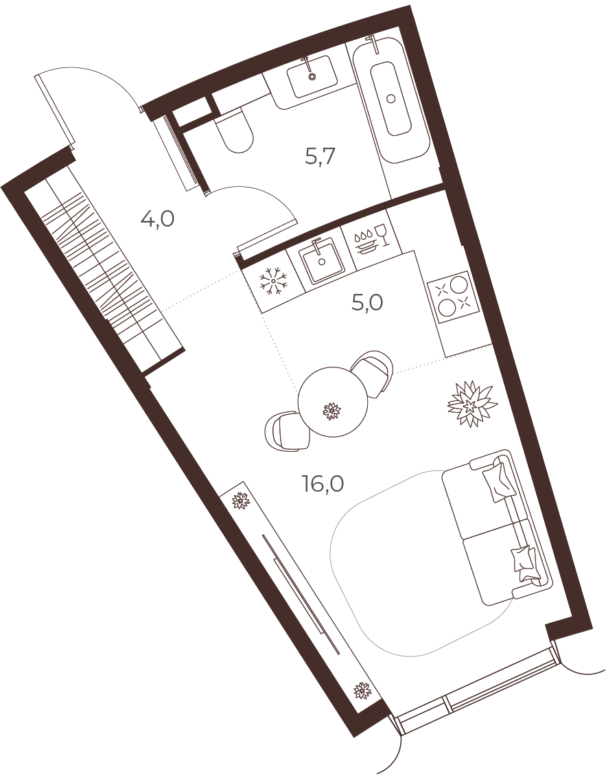 Планировка: Студия, 30,6 м²