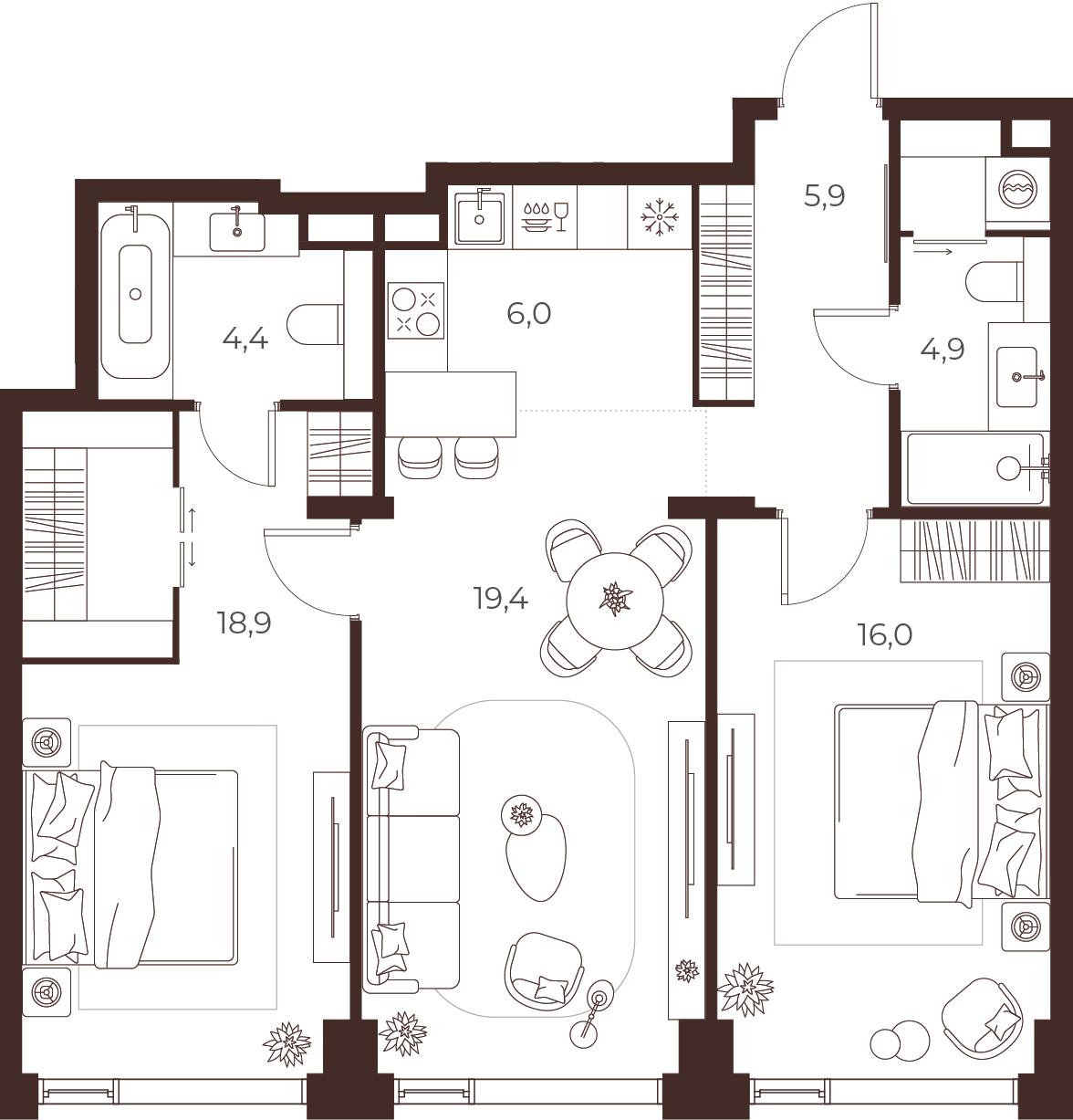 Планировка квартиры недели, 75.5 м², секция С3