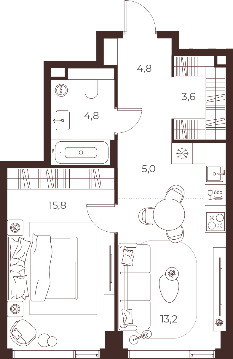 Планировка: 1-комнатная, 47,2 м²