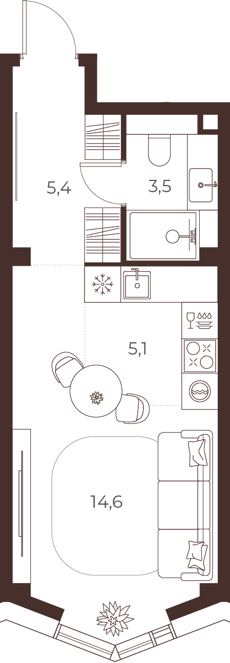 Планировка: Студия, 28,6 м²